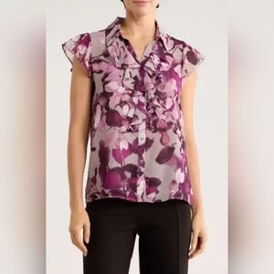 CALVIN KLEIN,  Purple Floral Blouse